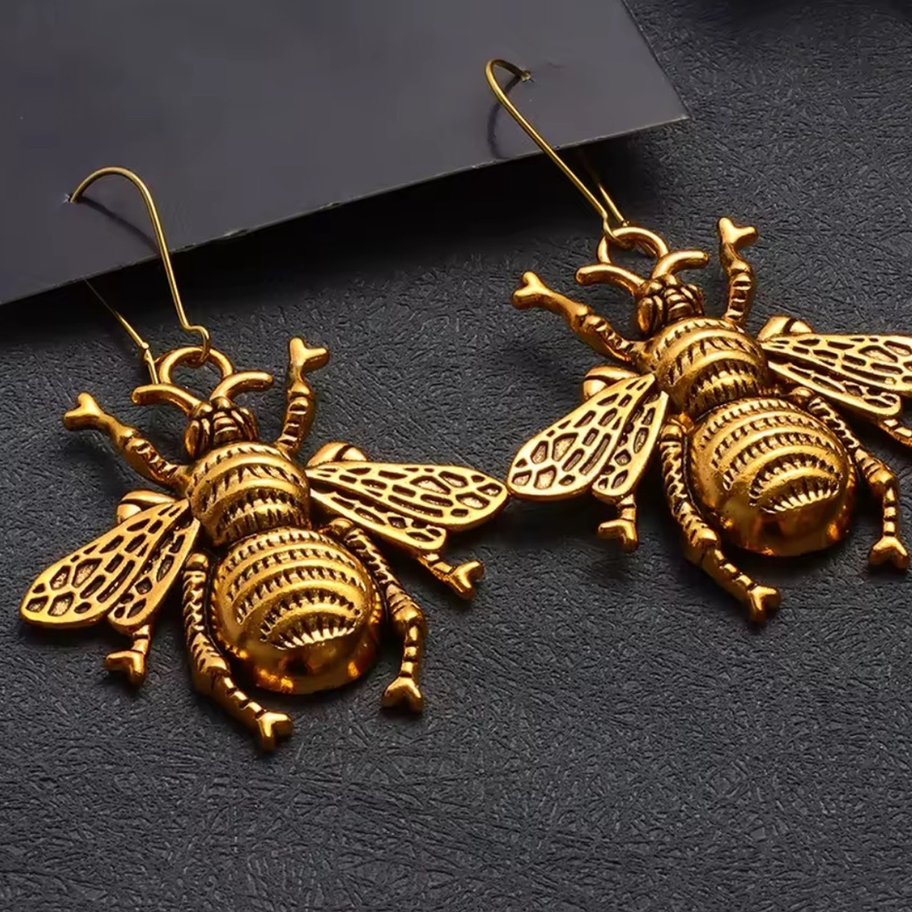 Gold Bee Dangle Earrings